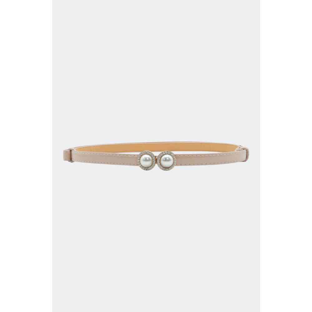 Voodoo Vixen - Double Pearl Buckle Skinny Taille riem - Beige